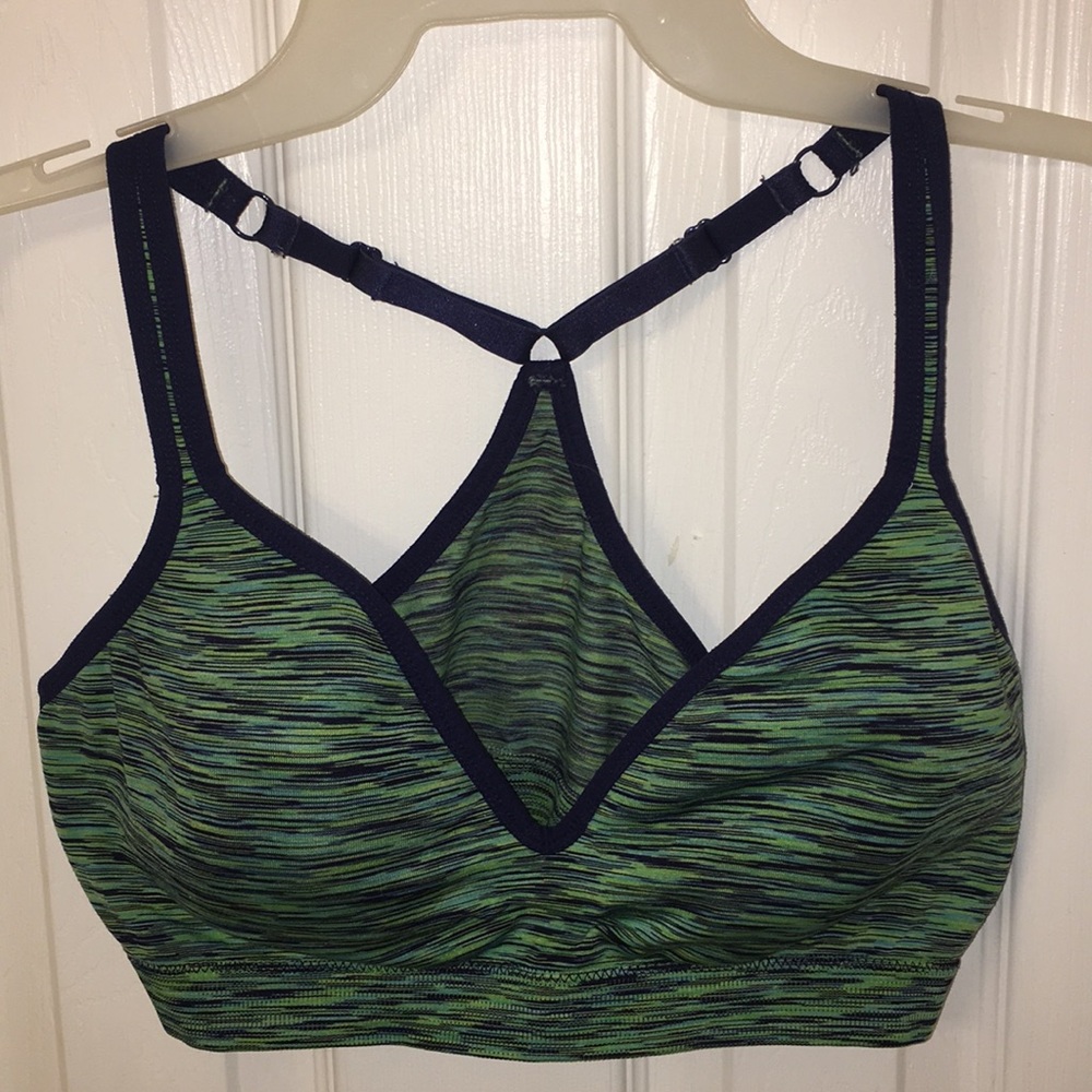 Blue/Green/Yellow jockey sports bra